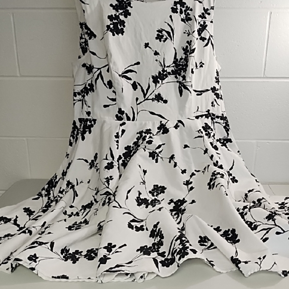 Fit N Flare Retro Black and White Sleeveless Cotton Stretch Dress 22W - Picture 12 of 13